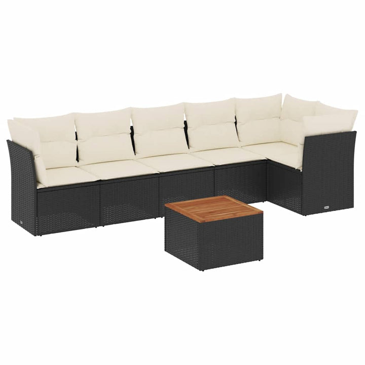 sofasæt til haven 7 dele med hynder polyrattan sort