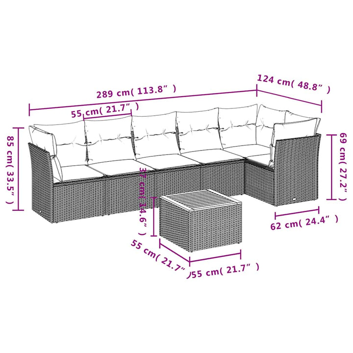 sofasæt til haven 7 dele med hynder polyrattan sort