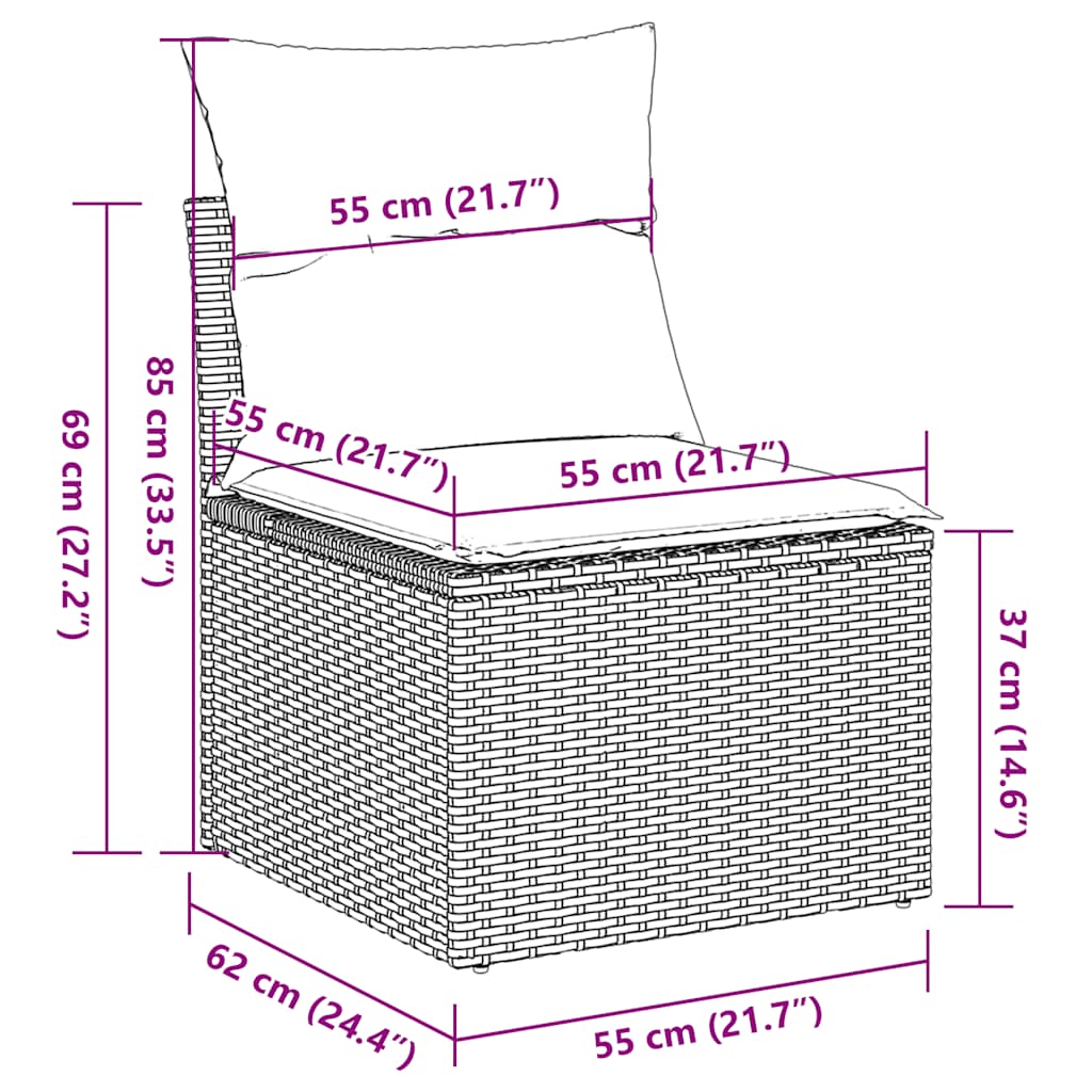 sofasæt til haven 7 dele med hynder polyrattan sort