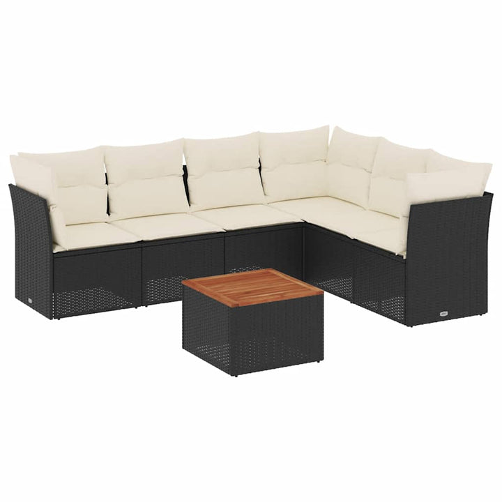 sofasæt til haven 7 dele med hynder polyrattan sort