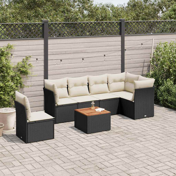 sofasæt til haven 7 dele med hynder polyrattan sort