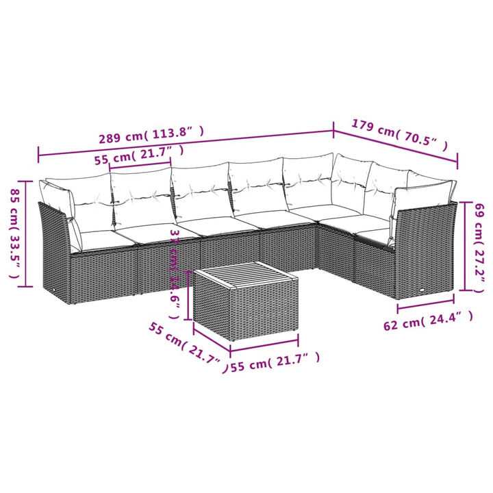 sofasæt til haven 8 dele med hynder polyrattan beige
