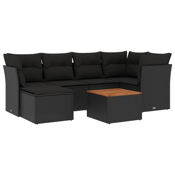 sofasæt til haven 7 dele med hynder polyrattan sort