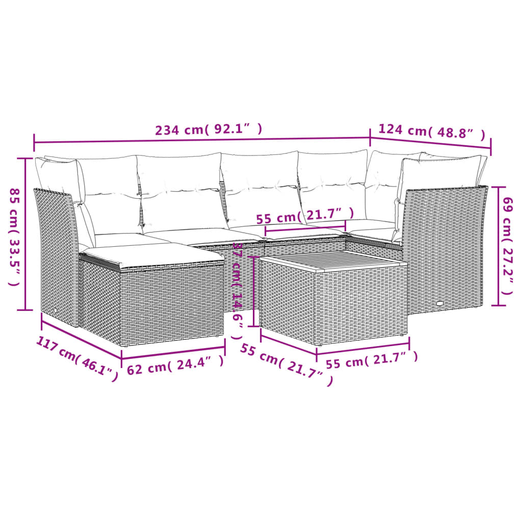 sofasæt til haven 7 dele med hynder polyrattan sort