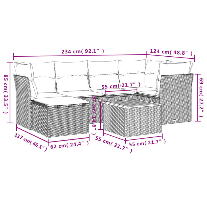 sofasæt til haven 7 dele med hynder polyrattan sort