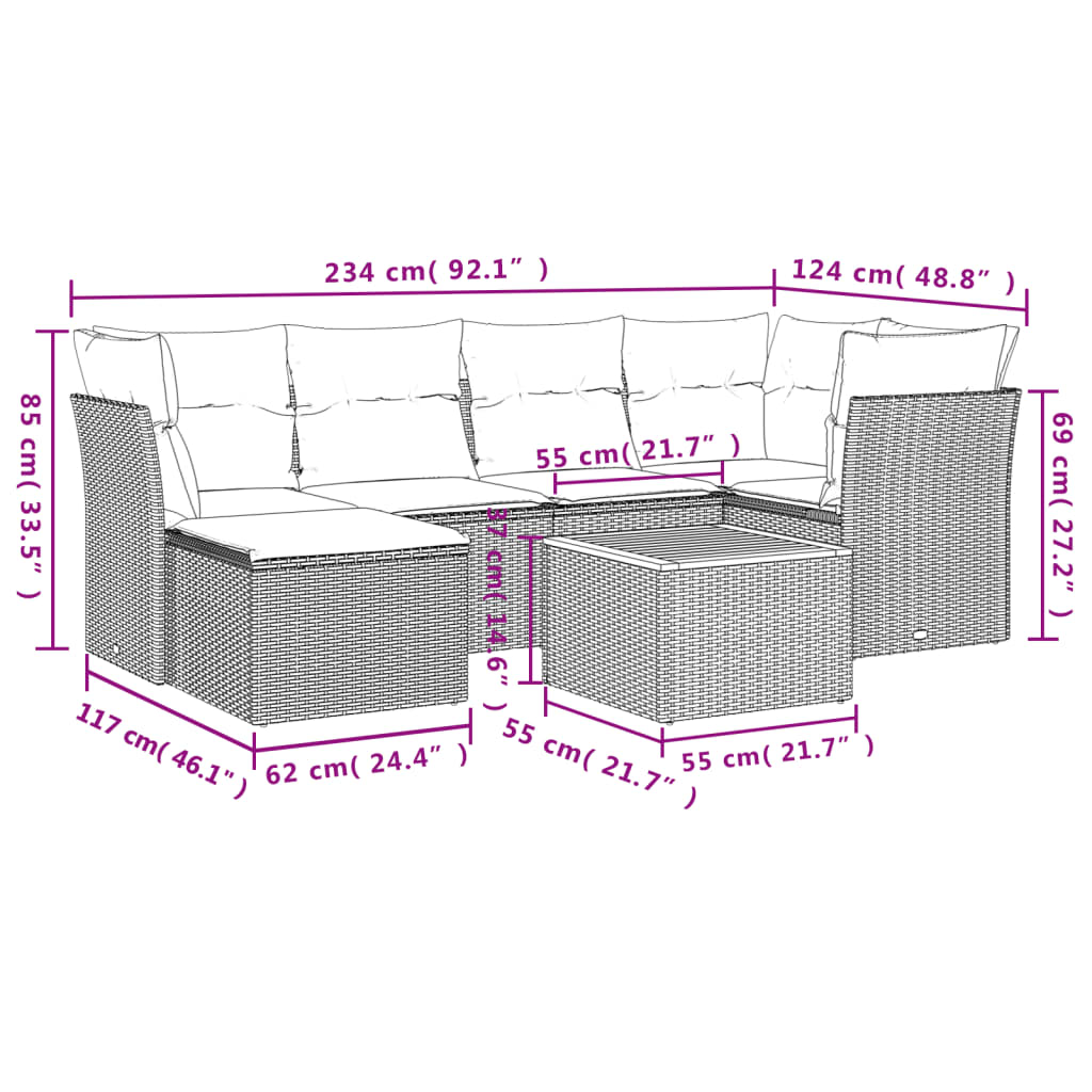 sofasæt til haven 7 dele med hynder polyrattan sort