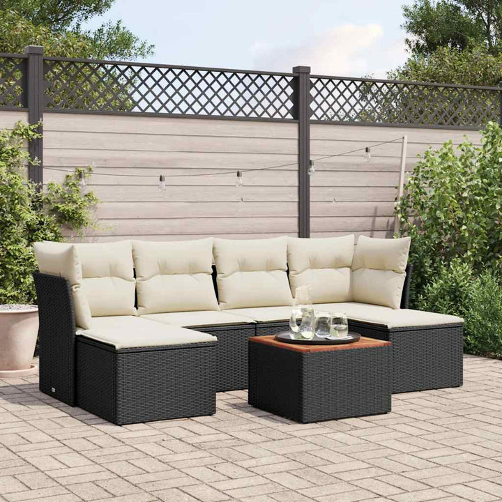 sofasæt til haven 7 dele med hynder polyrattan sort