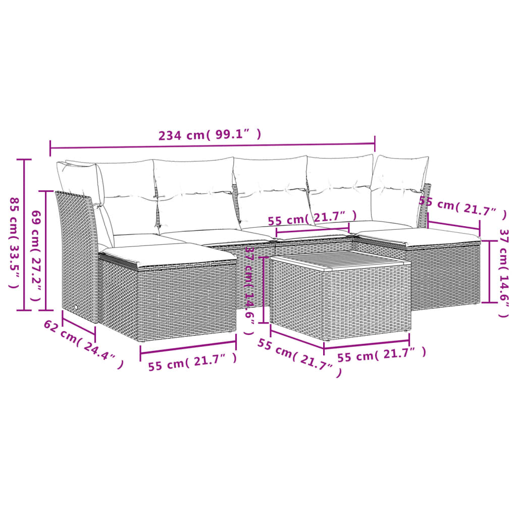 sofasæt til haven 7 dele med hynder polyrattan beige