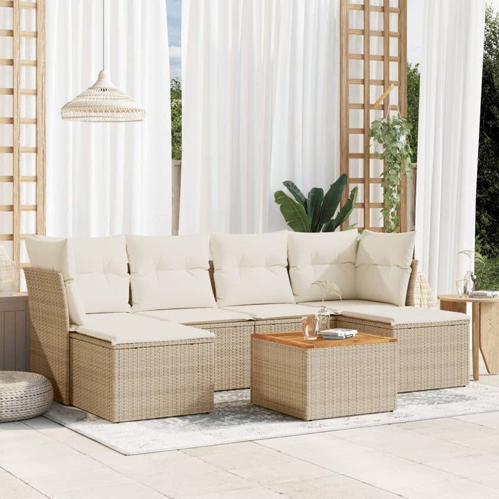 sofasæt til haven 7 dele med hynder polyrattan beige