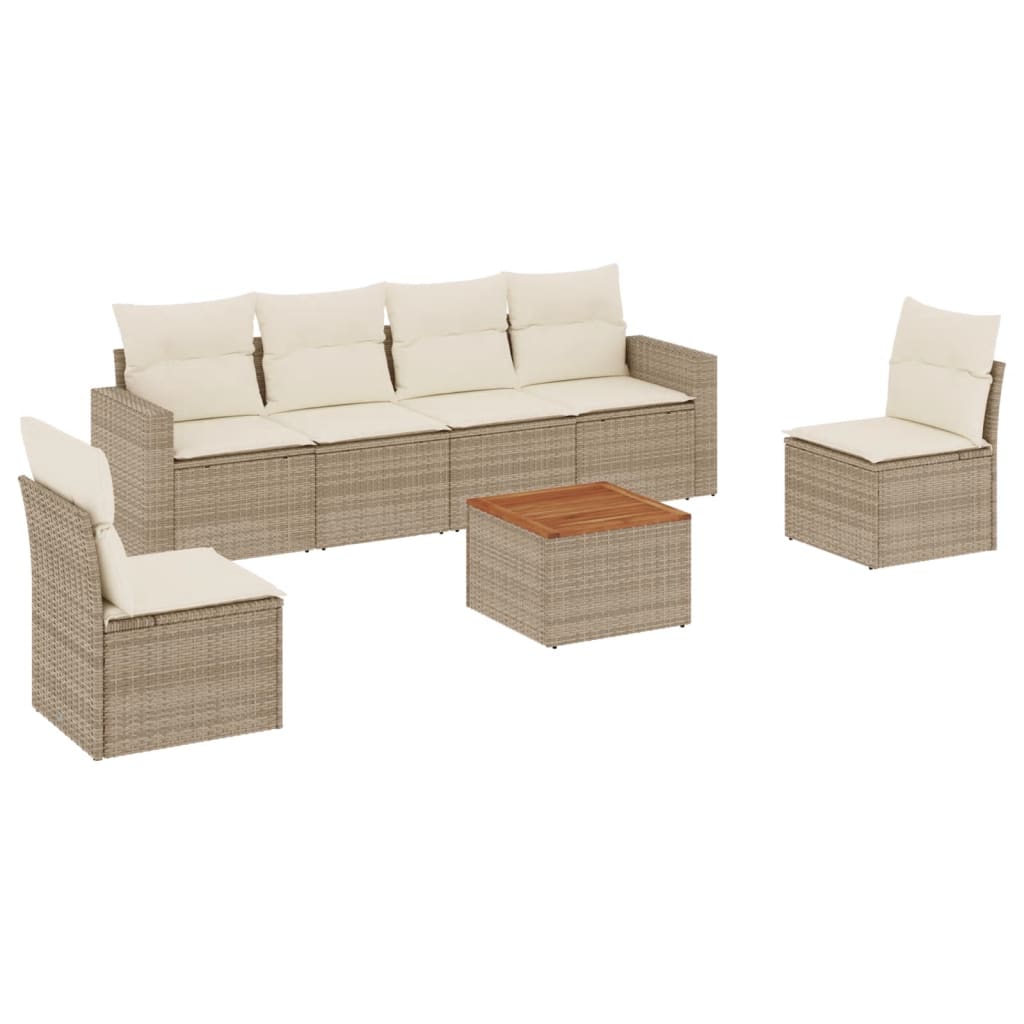 sofasæt til haven 7 dele med hynder polyrattan beige
