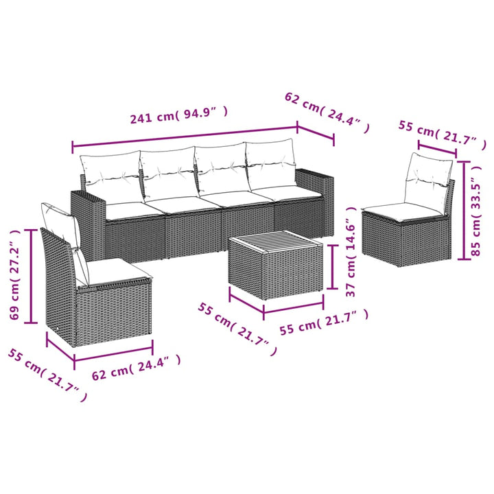 sofasæt til haven 7 dele med hynder polyrattan beige