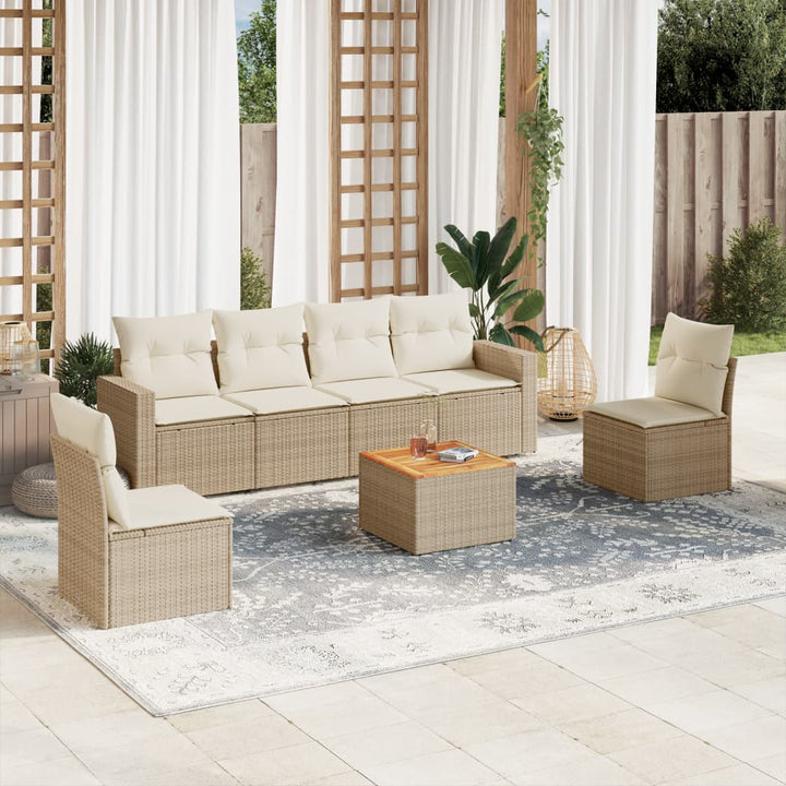 sofasæt til haven 7 dele med hynder polyrattan beige