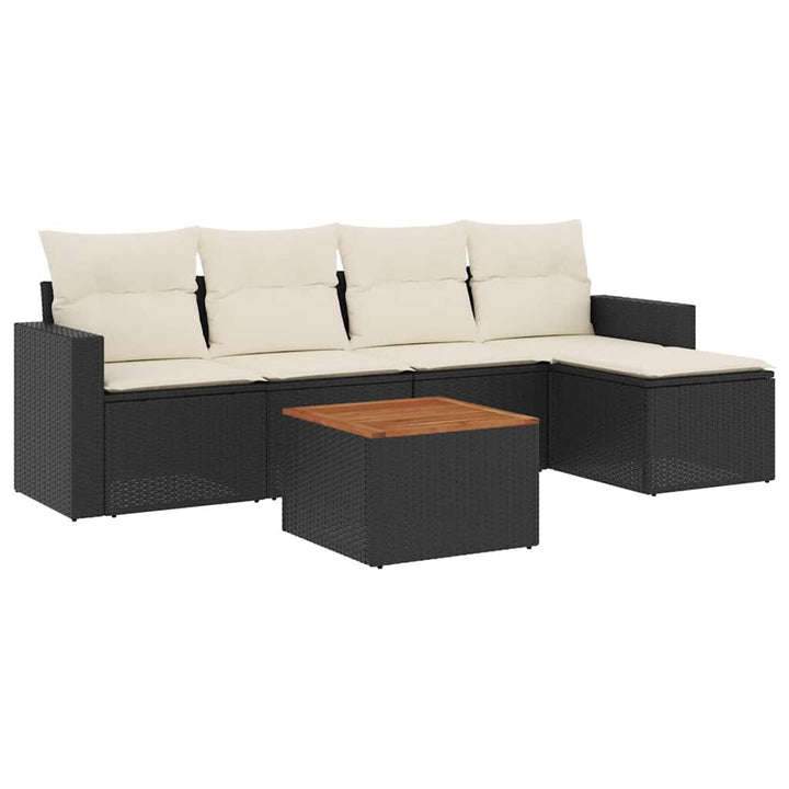 sofasæt til haven 6 dele med hynder polyrattan sort