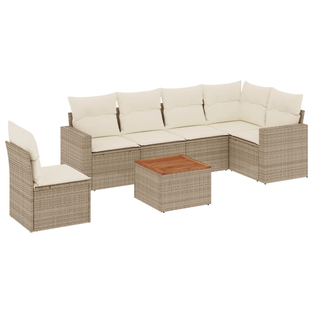 sofasæt til haven 7 dele med hynder polyrattan beige
