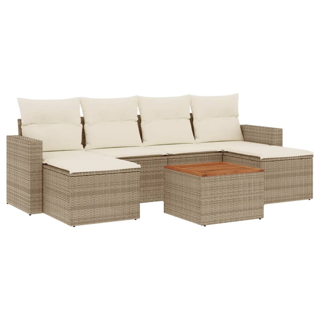 sofasæt til haven 7 dele med hynder polyrattan beige