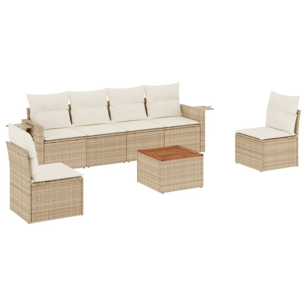 sofasæt til haven 7 dele med hynder polyrattan beige