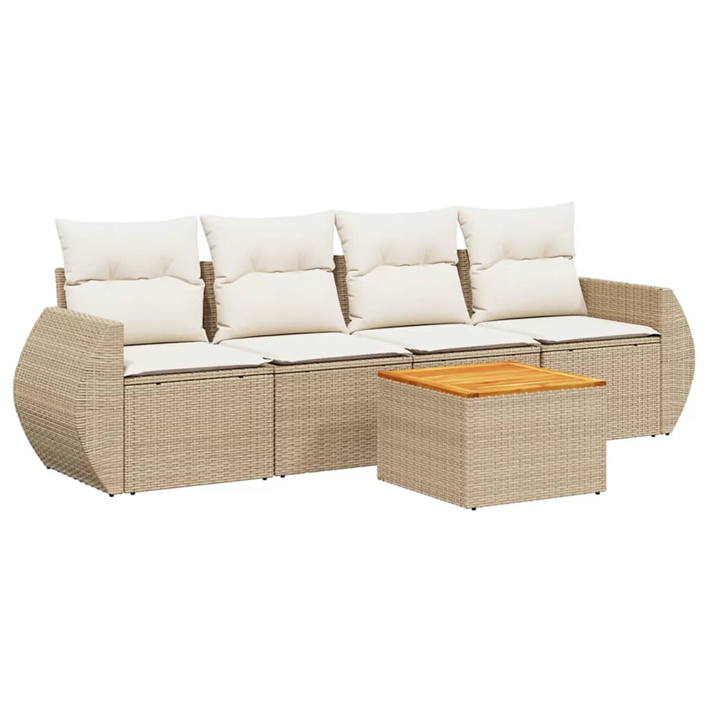 sofasæt til haven 5 dele med hynder polyrattan beige