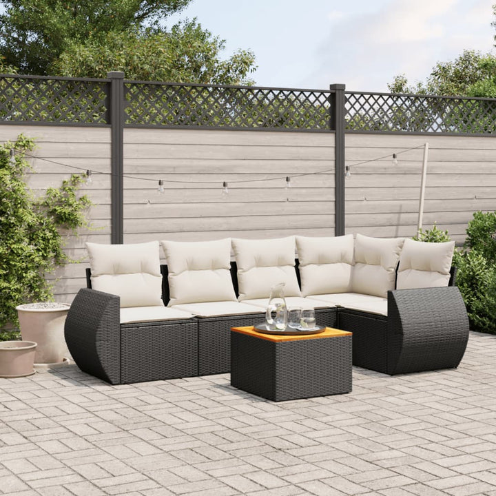 sofasæt til haven 6 dele med hynder polyrattan sort