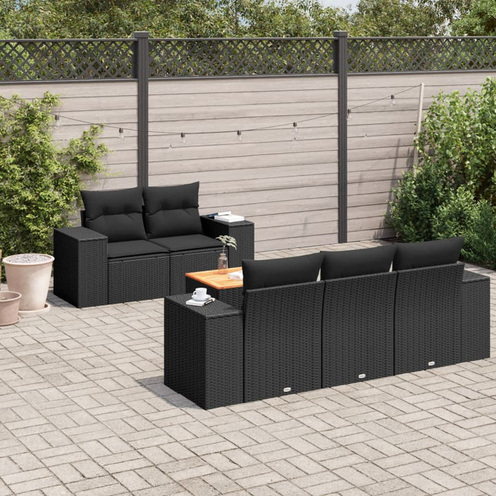 sofasæt til haven 6 dele med hynder polyrattan sort