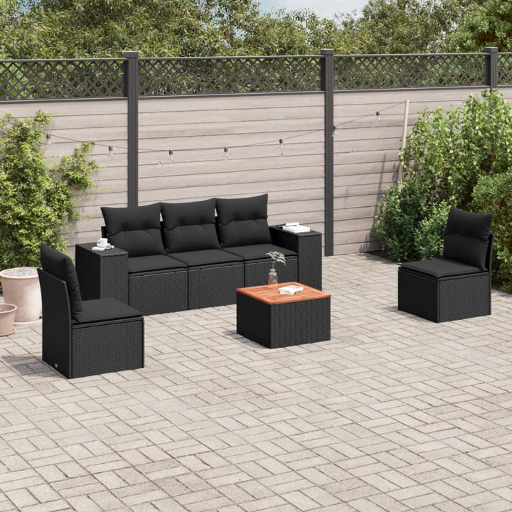 sofasæt til haven 6 dele med hynder polyrattan sort