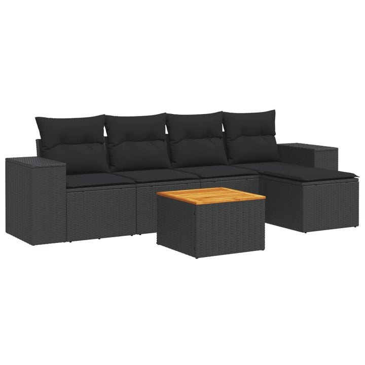 sofasæt til haven 6 dele med hynder polyrattan sort