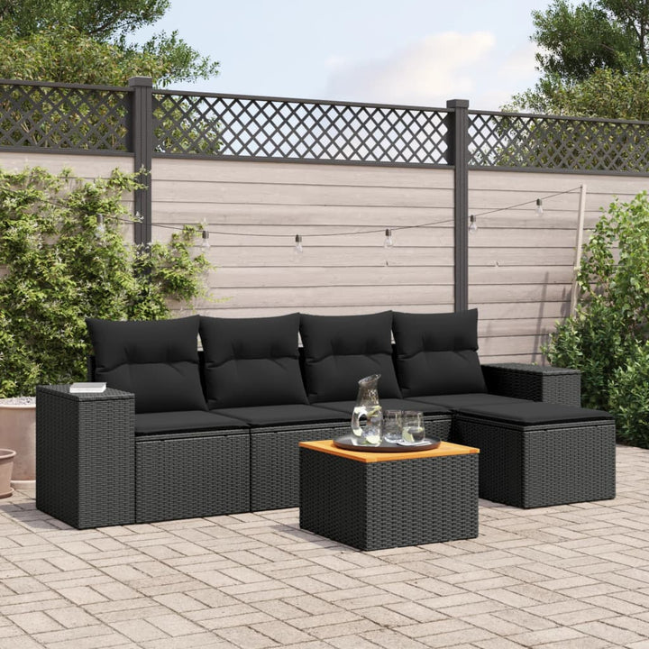sofasæt til haven 6 dele med hynder polyrattan sort