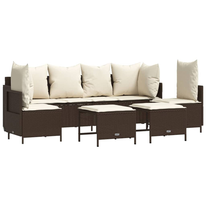 sofasæt til haven 5 dele med hynder polyrattan brun