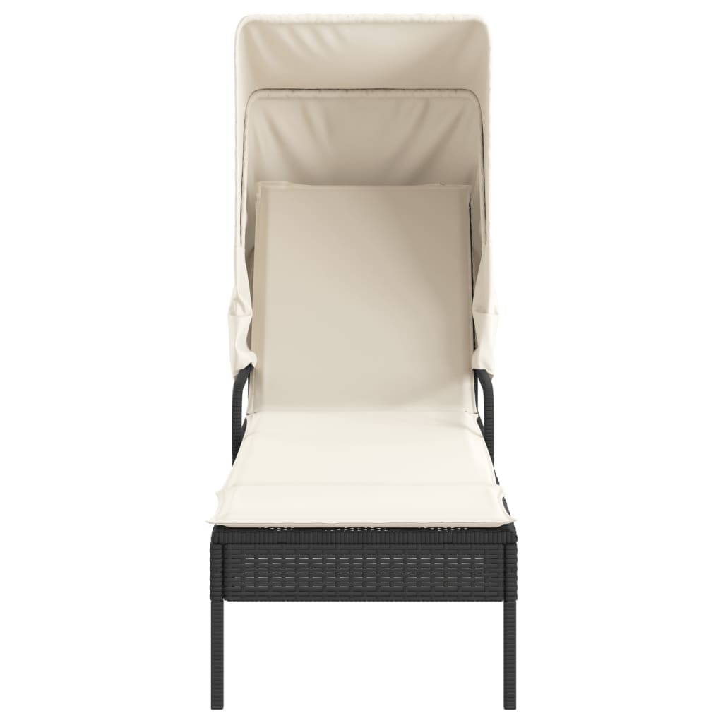 liggestole 2 stk. med baldakiner og bord polyrattan sort