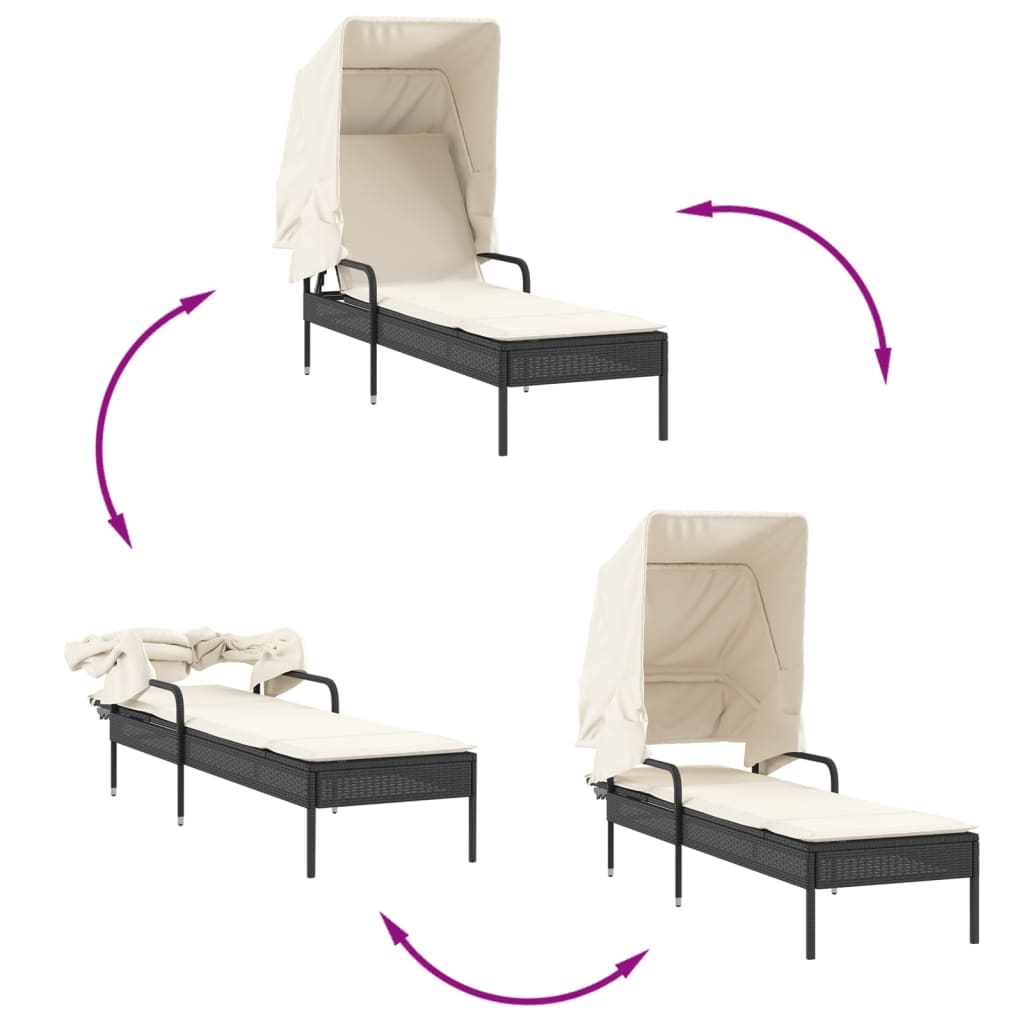 liggestole 2 stk. med baldakiner og bord polyrattan sort