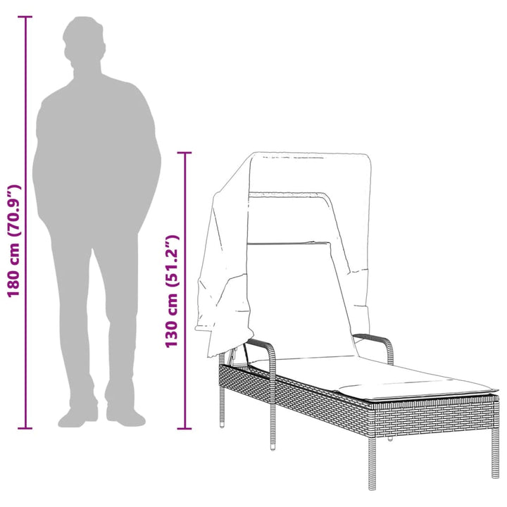 liggestole 2 stk. med baldakiner og bord polyrattan sort