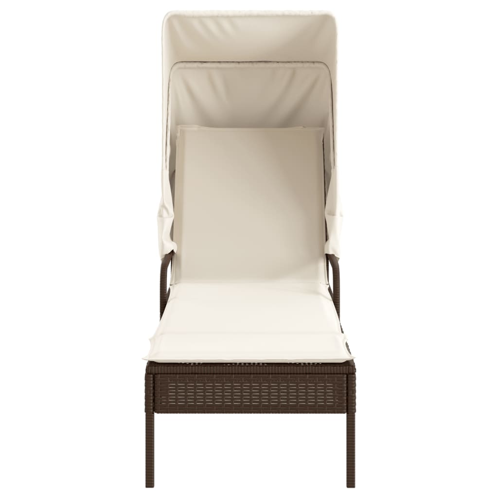 liggestole 2 stk. med baldakiner og bord polyrattan brun