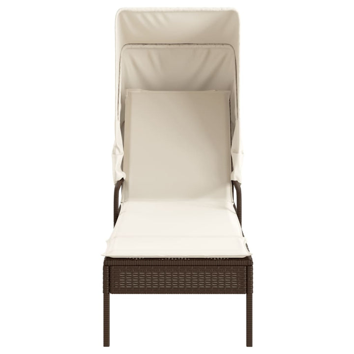 liggestole 2 stk. med baldakiner og bord polyrattan brun