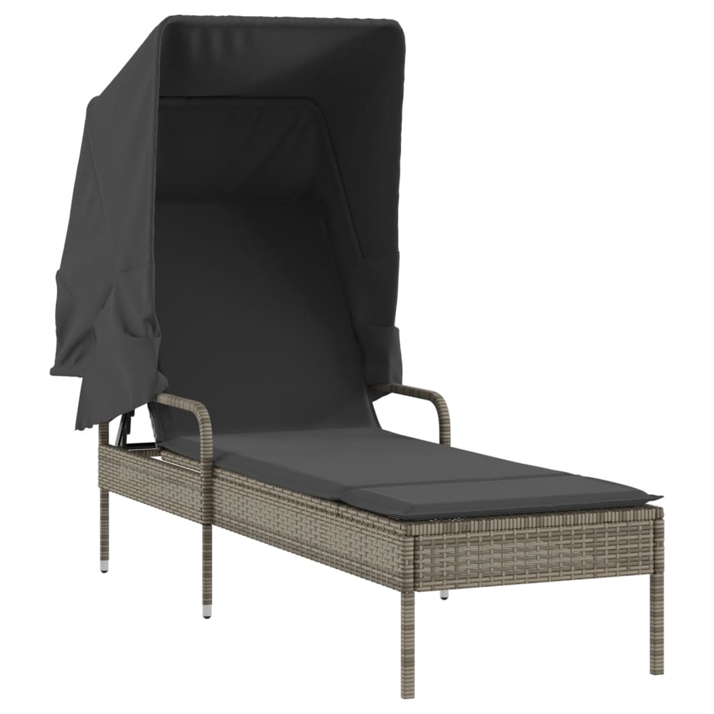liggestole 2 stk. med baldakiner og bord polyrattan grå