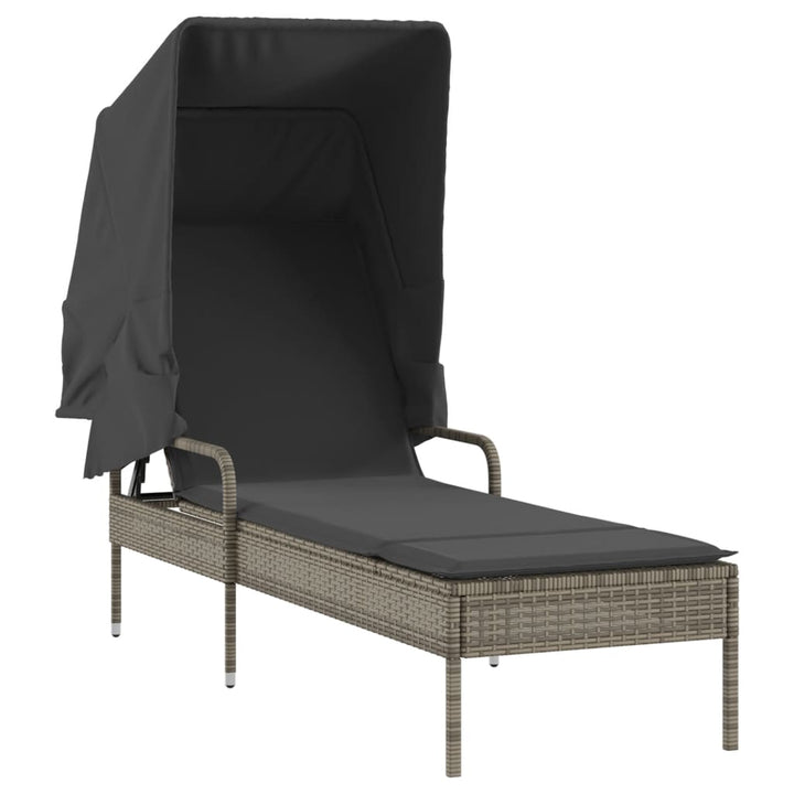 liggestole 2 stk. med baldakiner og bord polyrattan grå
