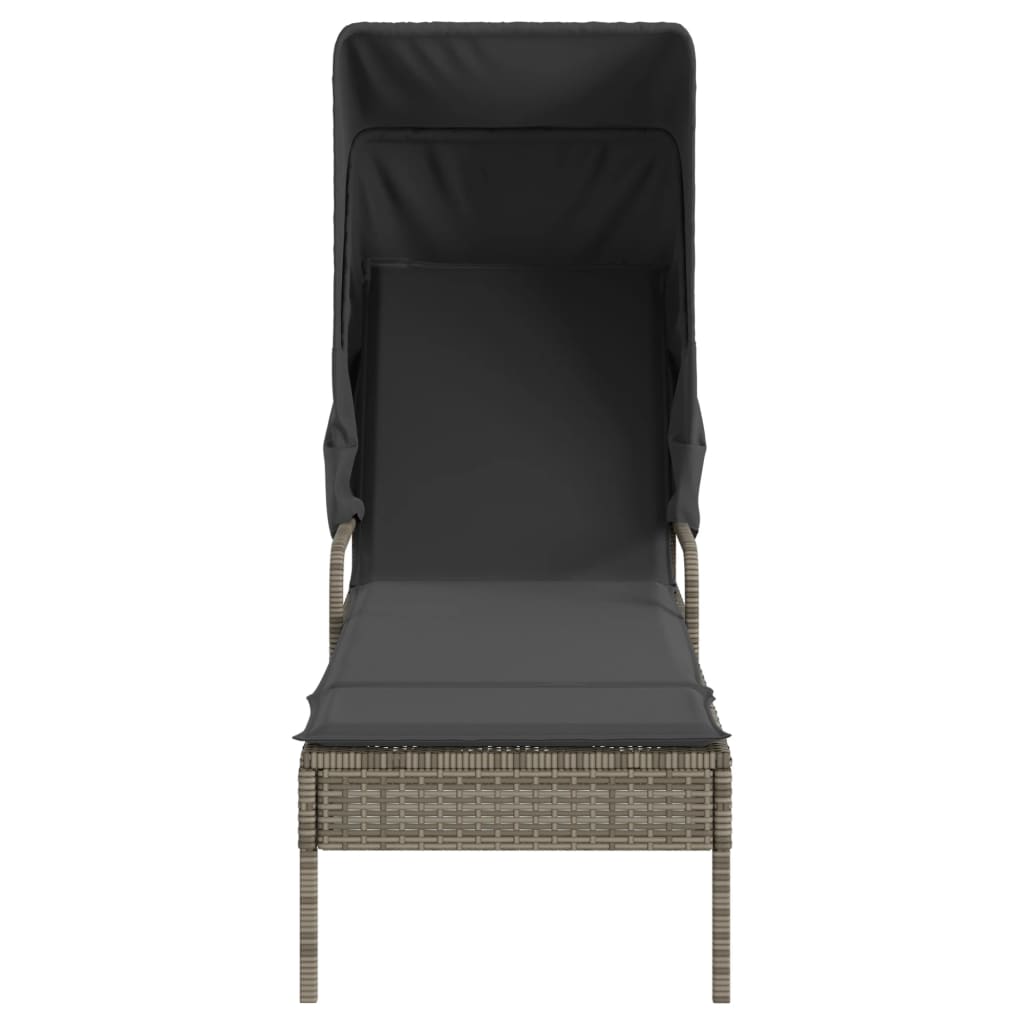 liggestole 2 stk. med baldakiner og bord polyrattan grå