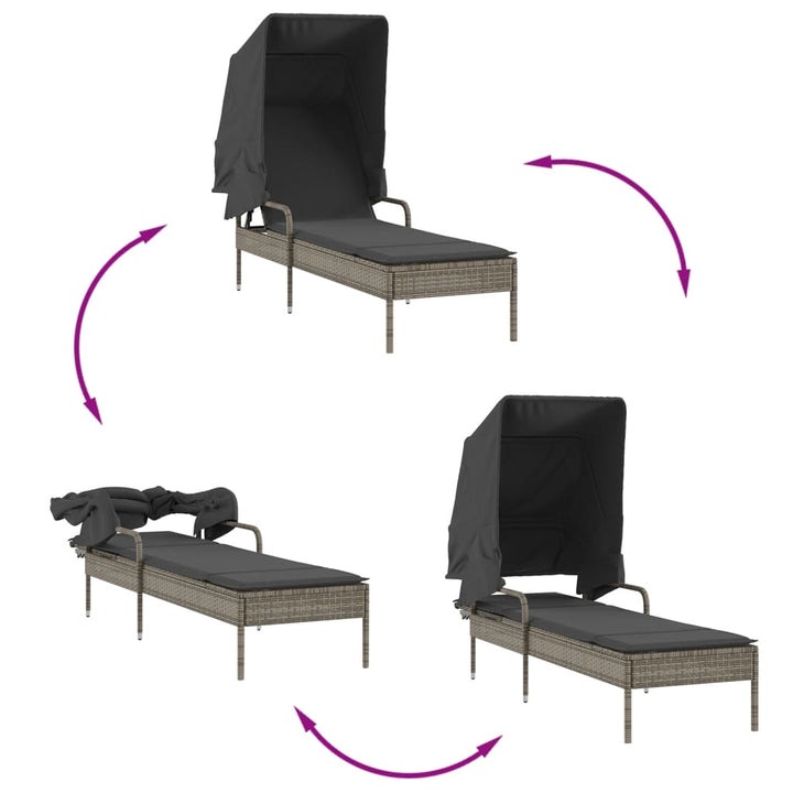 liggestole 2 stk. med baldakiner og bord polyrattan grå
