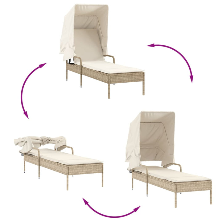 liggestole 2 stk. med baldakiner og bord polyrattan beige