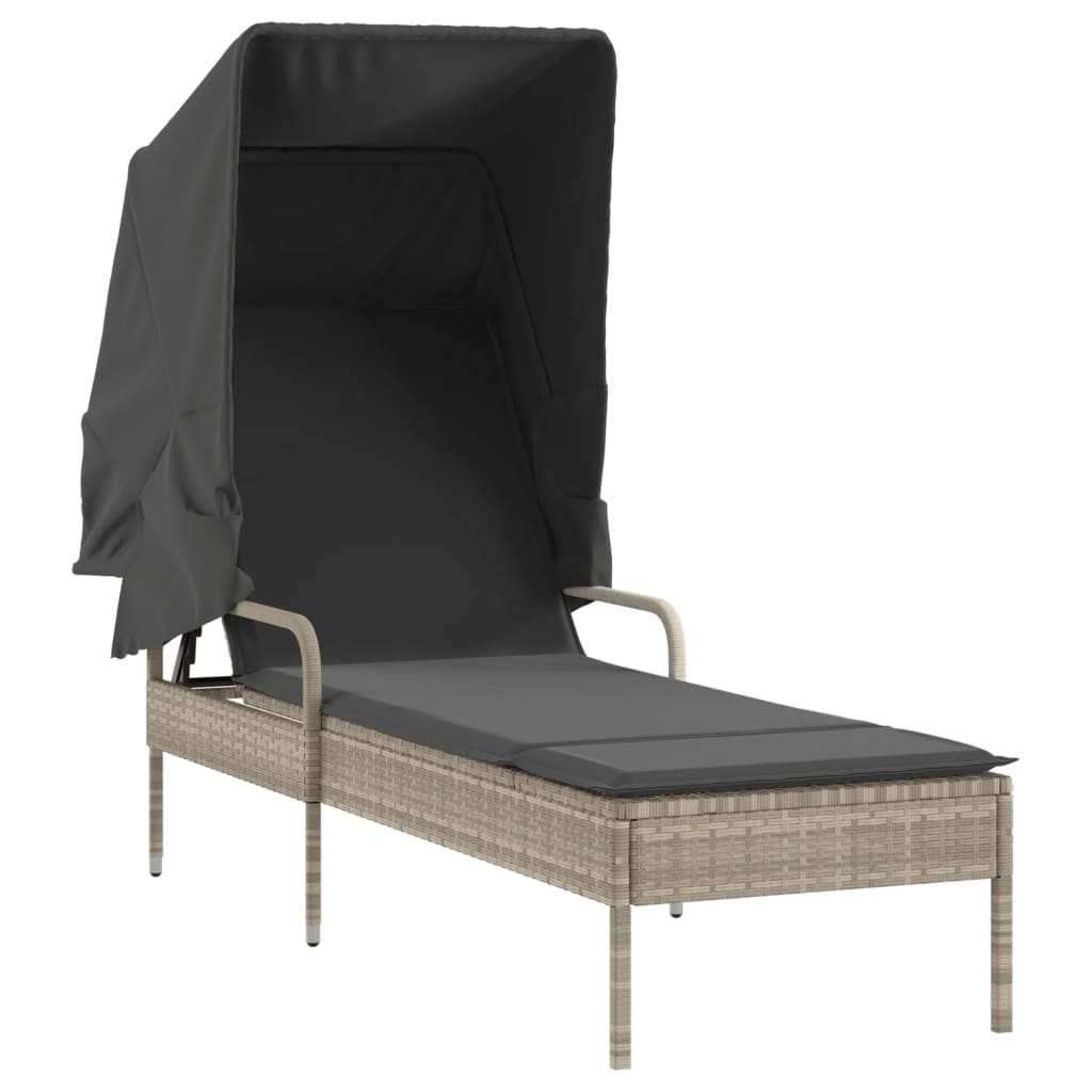 liggestole 2 stk. med baldakiner og bord polyrattan lysegrå