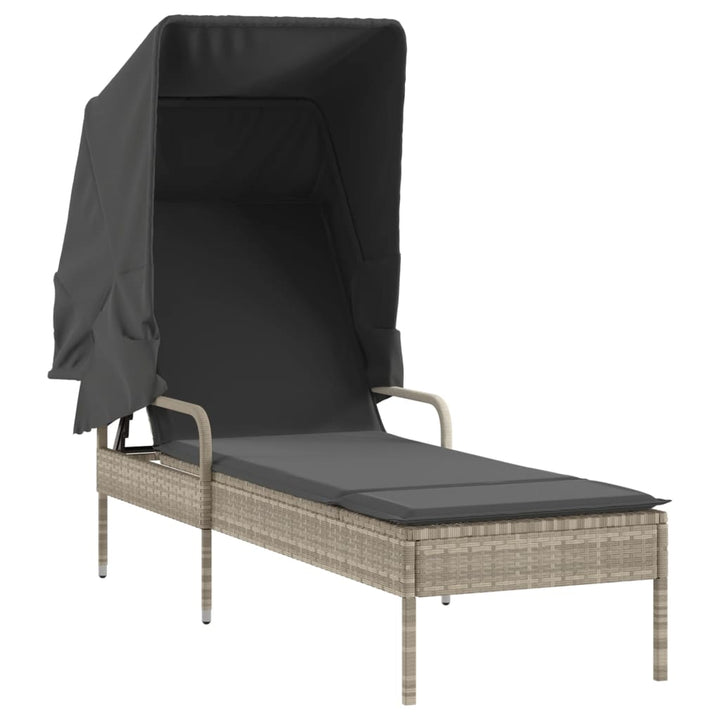 liggestole 2 stk. med baldakiner og bord polyrattan lysegrå