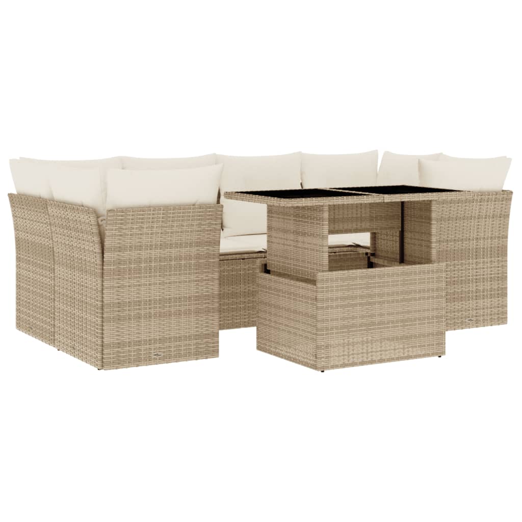 sofasæt til haven 7 dele med hynder polyrattan beige
