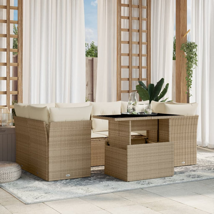 sofasæt til haven 7 dele med hynder polyrattan beige