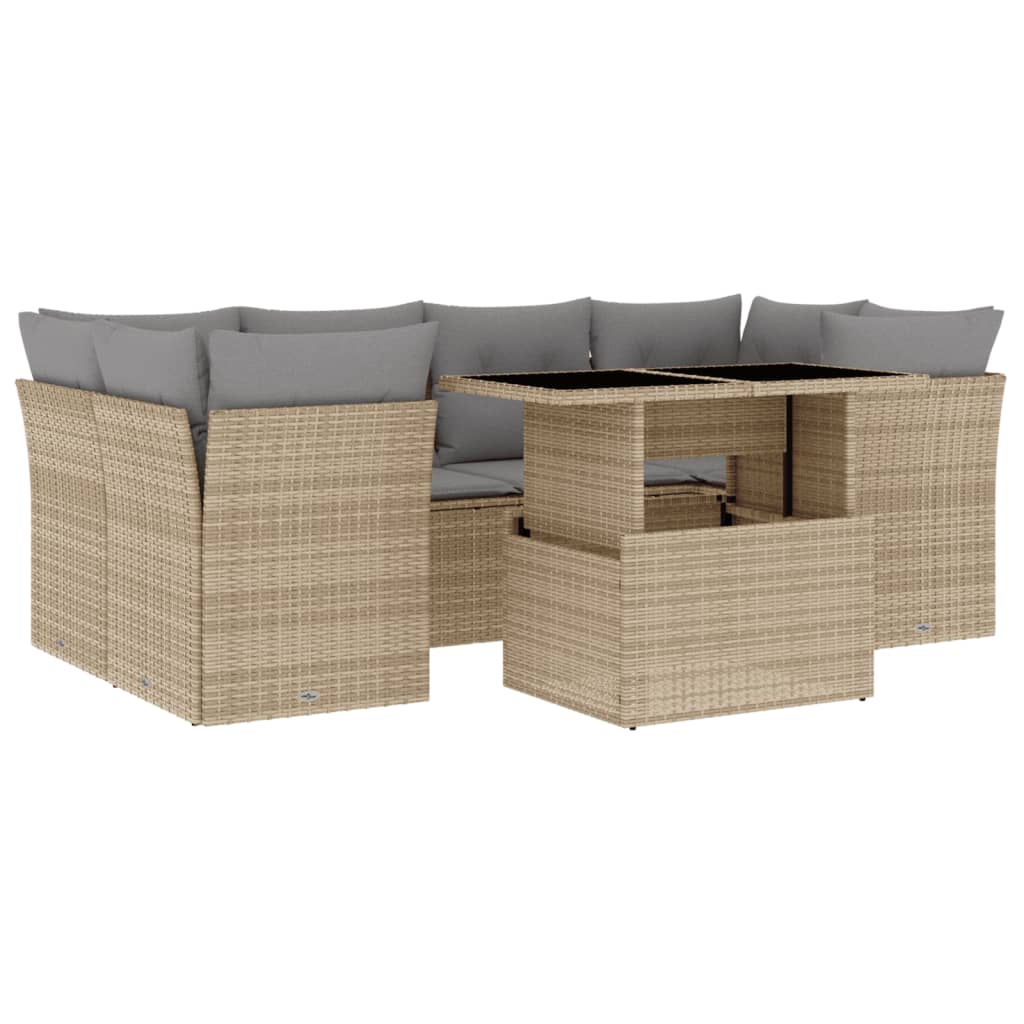 sofasæt til haven 7 dele med hynder polyrattan beige