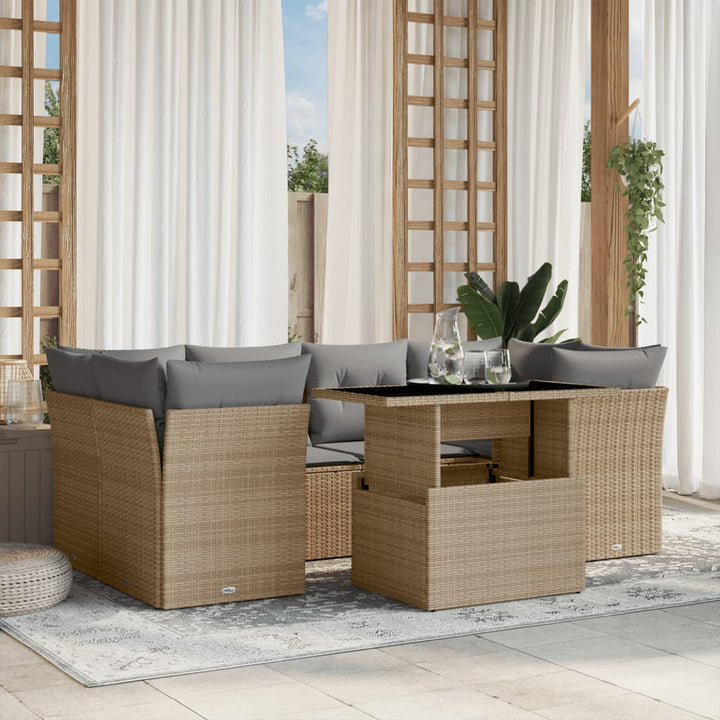 sofasæt til haven 7 dele med hynder polyrattan beige