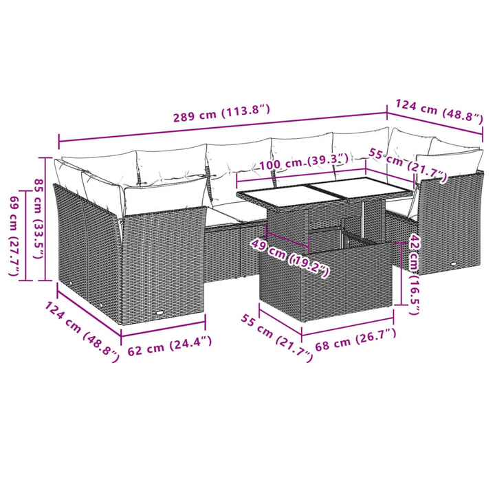 sofasæt til haven 8 dele med hynder polyrattan beige
