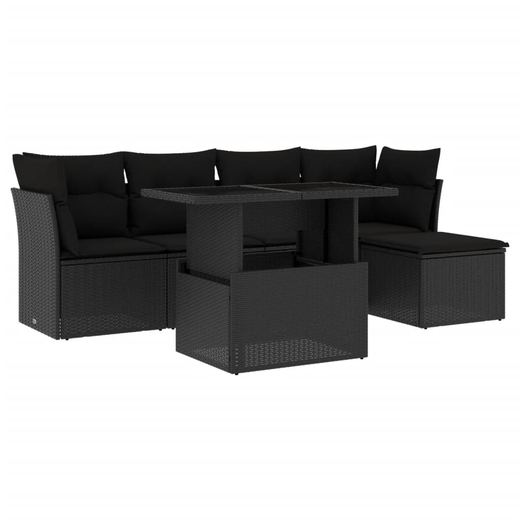 sofasæt til haven 6 dele med hynder polyrattan sort