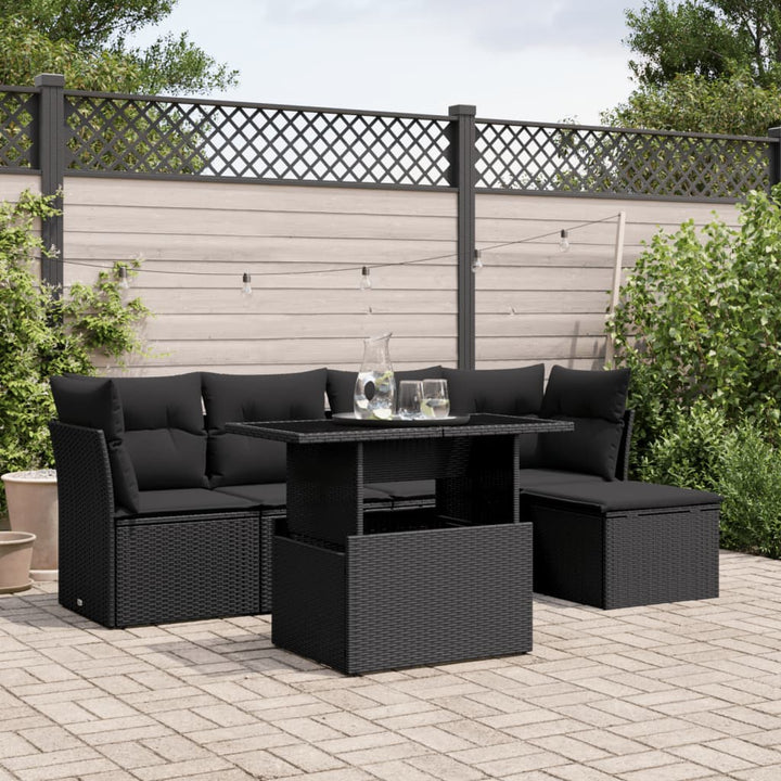 sofasæt til haven 6 dele med hynder polyrattan sort