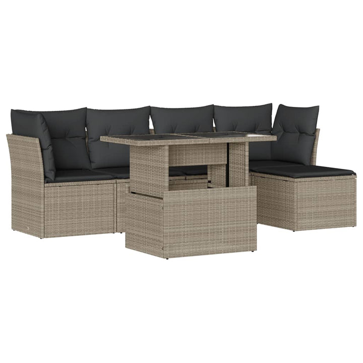 sofasæt til haven 6 dele med hynder polyrattan lysegrå