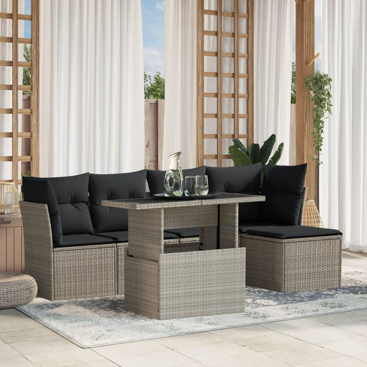 sofasæt til haven 6 dele med hynder polyrattan lysegrå