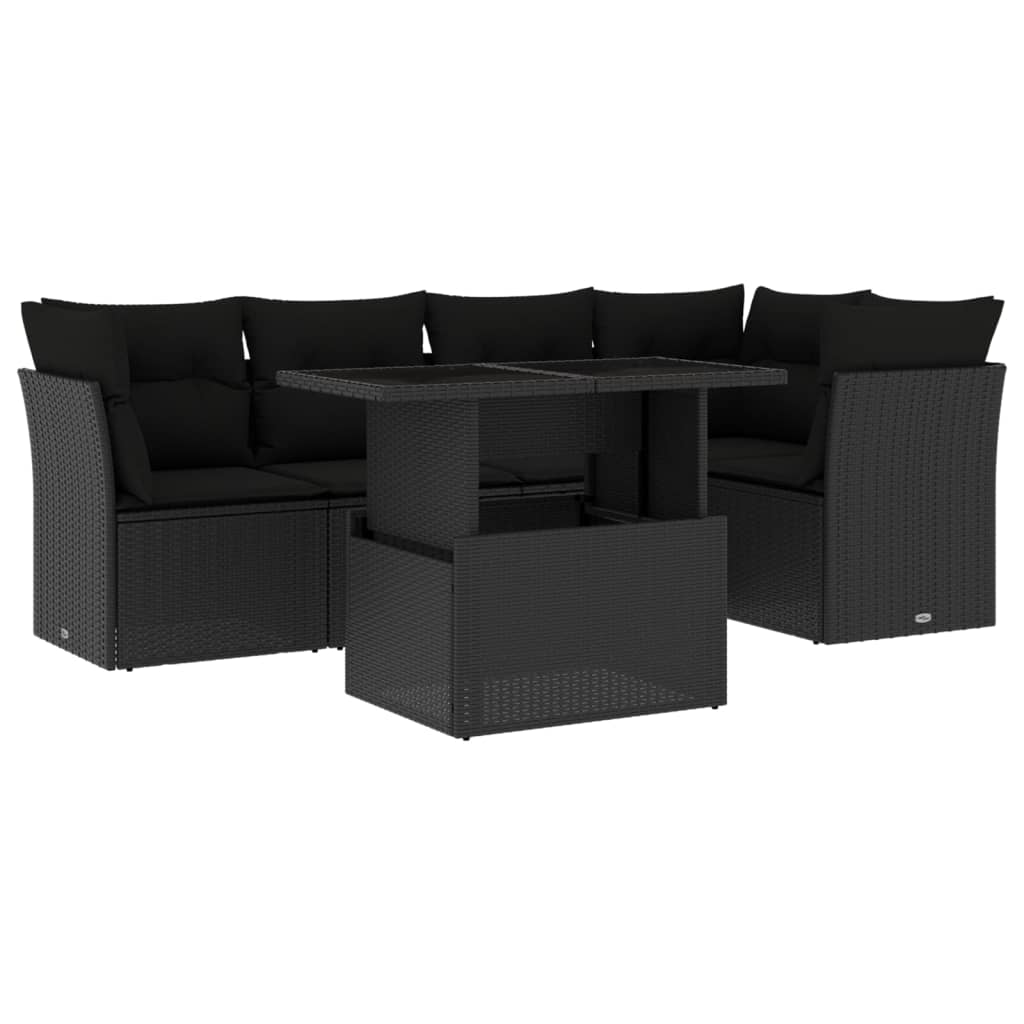 sofasæt til haven 6 dele med hynder polyrattan sort