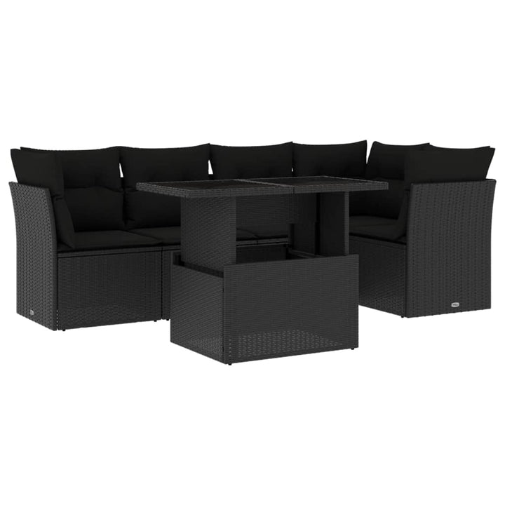 sofasæt til haven 6 dele med hynder polyrattan sort